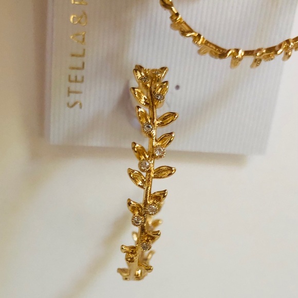 Stella & Ruby Gold Plated Hoop Earrings Trailing Leaf Crystal Accent - Picture 5 of 6